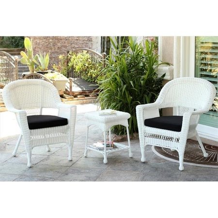 JECO Jeco W00206_2-CES017 3 Piece White Wicker Chair And End Table Set With Black Chair Cushion W00206_2-CES017